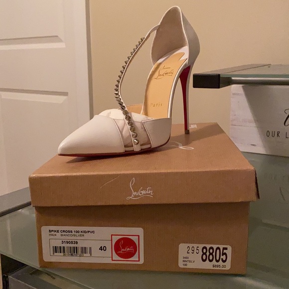White Spike Cross Christian Loubotin Heels - Picture 5 of 7